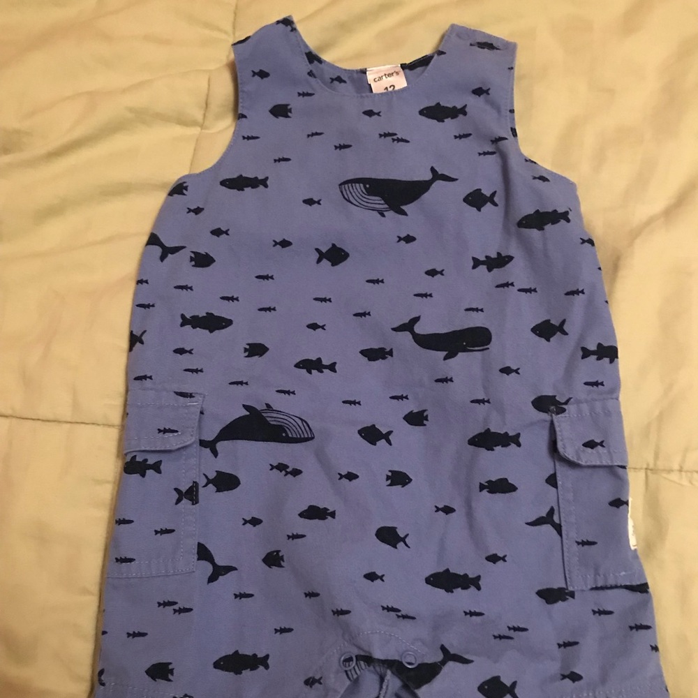 Carters blue romper with whales